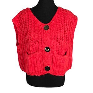 NWOT | Red Chunky Knit Button-Front Sweater Vest | Modern Preppy | Medium